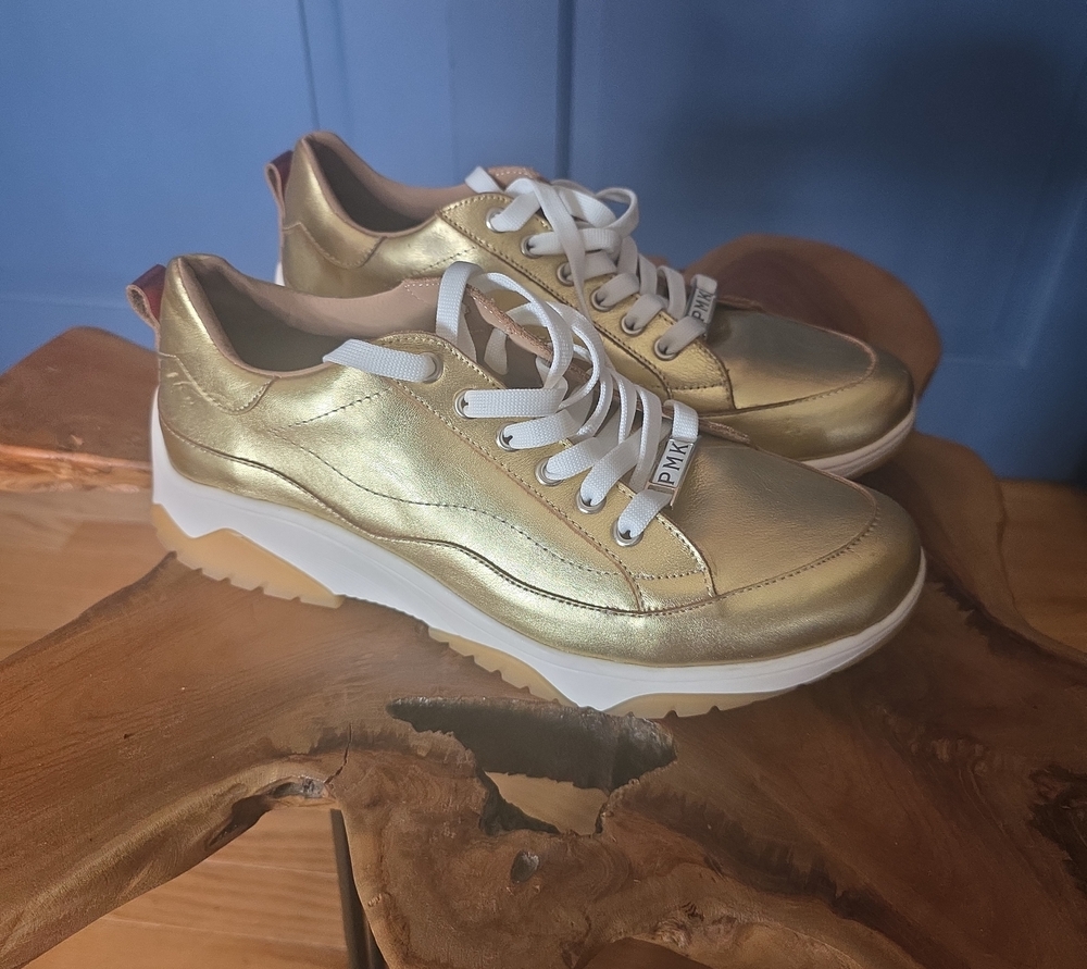 PMK x Coastal Bloom "Gilded Age" Metallic Gold Leather Sneakers Size 40 / US 9